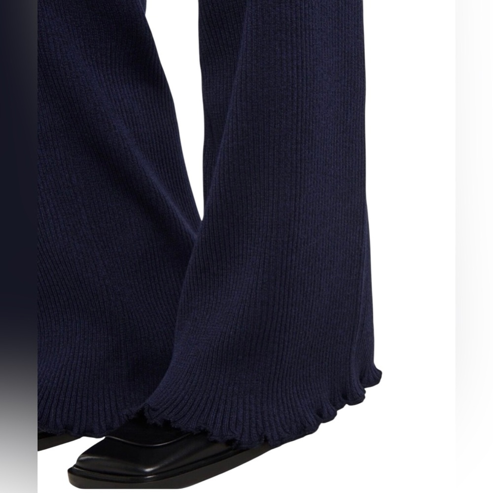 THE ROW Carmine knit long pants w/ ruffle hem Navy Blue | Size large Silk Cotton - Picture 5 of 13
